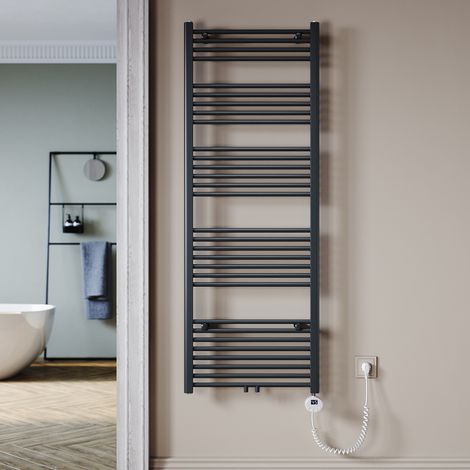 SONNI Badezimmerheizkörper elektrischer Thermostat Handtuchhalter Handtuchtrockner Mittelanschluss Anthrazit 1640x600mm Leistung 900W (1/5)