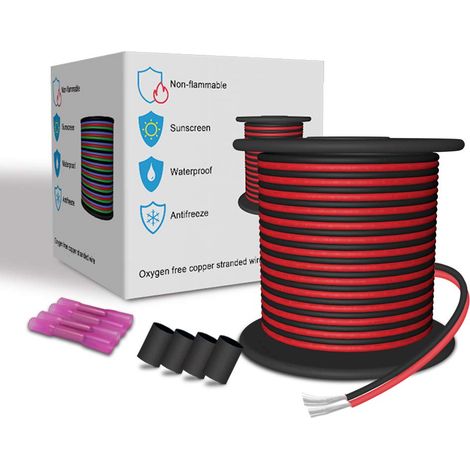 65.5FT Rallonge Câble Cordon 20M 22AWG 2 Conducteurs Fil Électrique 2x0.32mm² Rouge Et Noir Toronné Cuivre Étamé Pour 12V DC 3528 5050 2835 Ampoules à Bande LED Unicolore Lampes (1/5)