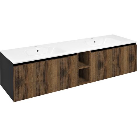 Meuble vasque LOREA 160x46x51,5cm (70+20+70cm), chêne collingwood/noir mat