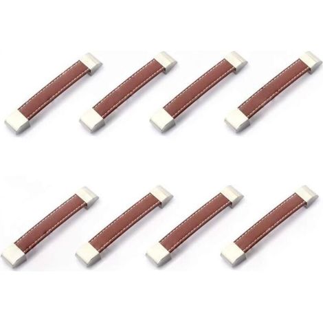 Set of 8 metal and leather drawer or cupboard handles (160mm, brown) (1/5)