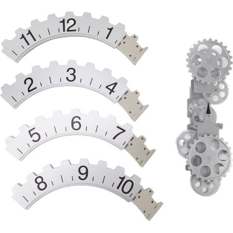 Retro 3D Moving Gear Clock, Large Hanging Gear Clock, Rotating Mechanical Wheel, Decorative Wall Clock, Silver (1/5)
