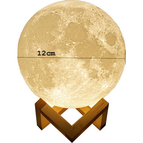 Veilleuse Lune - Lampe Lunaire Imprimée en 3D - USB Rechargeable - Contrôle Tactile Luminosité - Blanc Chaud et Froid - Diamètre 8,9 cm - 1 Pièce (1/5)