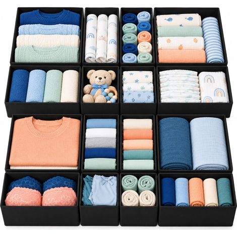 Relaxdays Schubladen Ordnungssystem, 16-tlg. Set, für IKEA Hemnes Kommode, 3 Größen, Wickeltisch-Organizer, schwarz (1/5)