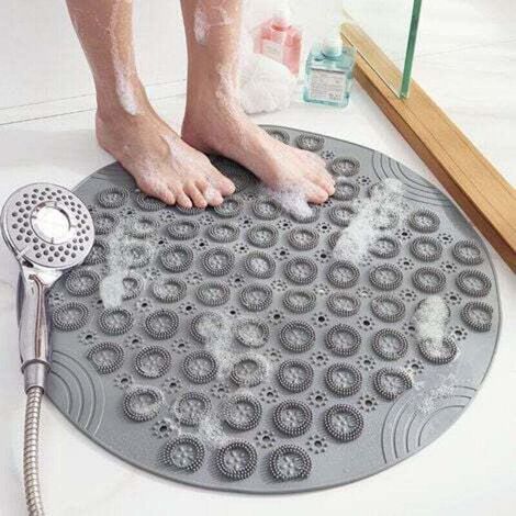 Round bath mat, massage, anti-scivolo, per doccia, washable in washer, with fori di drenaggio e ventose, 55x55 cm, gray (1/4)