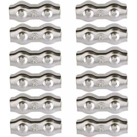 Serre-câble, Serre Cable Acier 3mm 12 Pièces Serre Câbles Duplex Pince de Câble Acier inoxydable 304 D'agrafe de Câble,Câble Poignées pour 2mm Câble Métalliques Pince À Câble Corde à Linge,C (1/4)