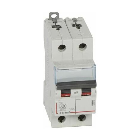 Disjoncteur DX³6000 10kA arrivée haute et départ bas à vis 2P 230V à 400V - 20A - courbe D - 2 modules - 408016