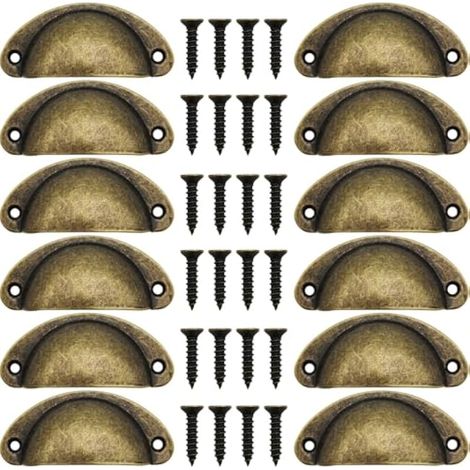 Poignee Coquille, 12 Pièces Poignées de Coquille Vintage, Poignee de placard, Poignée Meuble Vintage Semi-circulaires, Poignée de tiroir, Bronze couleur, avec Vis de 24 Pièces (1/5)
