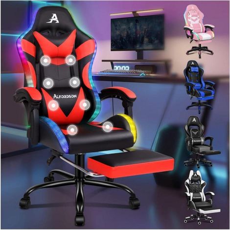 Massage Gaming Stuhl LED Neigung 150° PU-Leder höhenverstellbar Rennstuhl 180 kg (1/5)