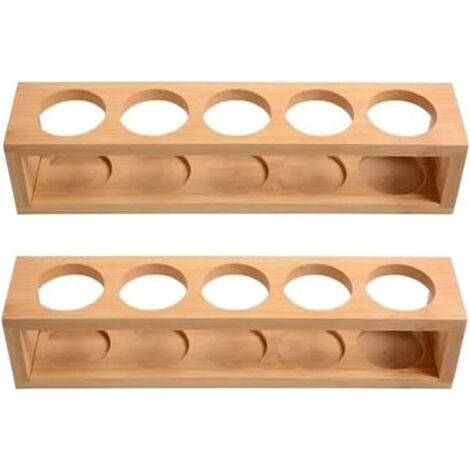 Étagère de rangement en 2 parties pour huiles essentielles – Bambou naturel – Support table 1 niveau – 5 fentes pour bouteilles 15/10/5 ml (1/5)