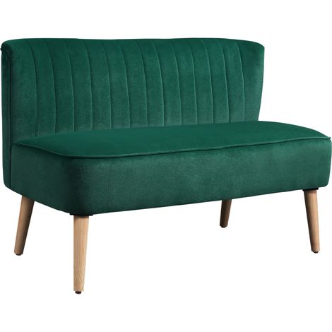 2 places, pieds bois, 117 cm x 56,5 cm x Sofa Retrodesign, canapé 77 cm, vert foncé (1/5)
