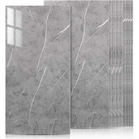 10 PièCes Stickers Muraux Cuisine 30x60cm Gris - CréDence AdhéSive Salle De Bain - Papier Peint Autocollant Mur IntéRieur Douche ImperméAble - RevêTement Anti-ÉClaboussures (1/5)