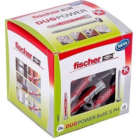 Fischer – Cheville DUOPOWER 8x65 mm pour béton armé – Charge maximale élevée – Vissage rapide sans rotation – Lot de 25 pièces