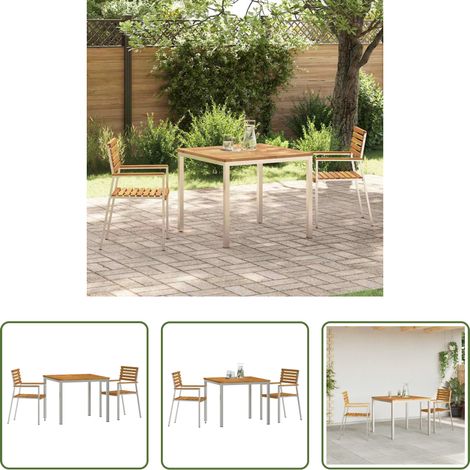 vidaXL Edelstahl Tisch -  Garten Essgruppe 3 pcs Braun Massivholz Akazie (1/5)