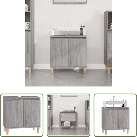 Badezimmerregal - Waschbeckenunterschrank Grau Sonoma 58x33x60 cm Holzwerkstoff (1/5)