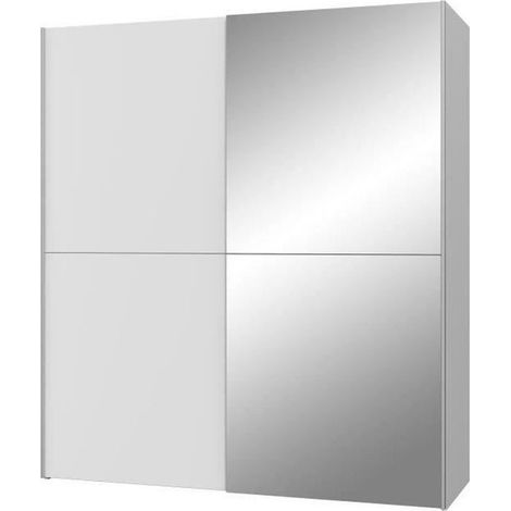 Les Tendances – Armoire 2 portes coulissantes avec miroir – Blanc mat – L 170,3 x P 61,2 x H 190,5 cm – 2 tringles à habits et 3 tablettes incluses
