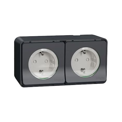 Doppia presa Schuko 2P+T precablata orizzontale a vista IP55 - MUR36029