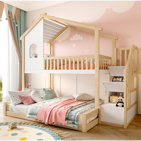 Letto a castello con scala contenitore 90x200+140x200 OKMYHOME (1/5)