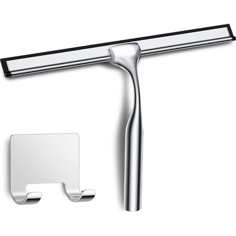 Raclette Douche en Acier INOX avec Crochet, Raclette de Douche Argent, Raclette Vitre Douche, Raclette Salle de Bain pour Carrelage Mur Verre Porte Miroirs Fenêtres Table (1/5)