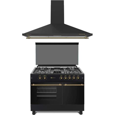 SOLTHERMIC COMBO PACK COCINA GAS F9LT50G2 PORTABOMBONA NEGRA RÃšSTICA + CAMPANA DECORATIVA H90PR