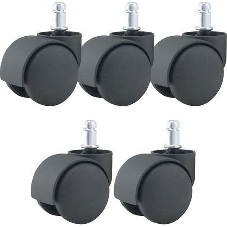 5 roulettes pour fauteuil de bureau, diamètre 50 mm, tige 11 mm, noir, sol souple, multidirectionnelles, roulement à billes (1/3)