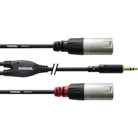 Câble adaptateur audio [1x Jack mâle 3.5 mm - 2x XLR mâle] Cordial CFY 1.8 WMM noir 1.80 m (1/2)