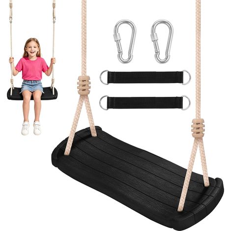 Balançoire d'arbre pour Enfants – Balançoire extérieure résistante aux intempéries, siège de balançoire Ergonomique jusqu'à 120 kg, Cordes réglables pour Jardin et Aire de Jeux, Noir (1/5)