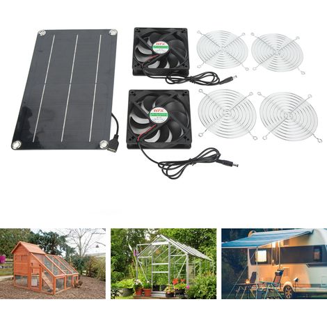 Ventilateur solaire extérieur 12 V CC, serre, niche pour animaux, cabane dans les arbres, ventilateur d'extraction alimenté par panneau solaire pour camping-car (1/5)