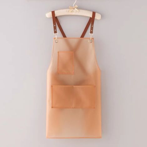 1 Pièce : Tablier ajustable en TPU avec poches, unisexe, imperméable, transparent, facile à nettoyer, adapté à la cuisine, aux barbecues et à la coiffure, couleur marron (1/5)