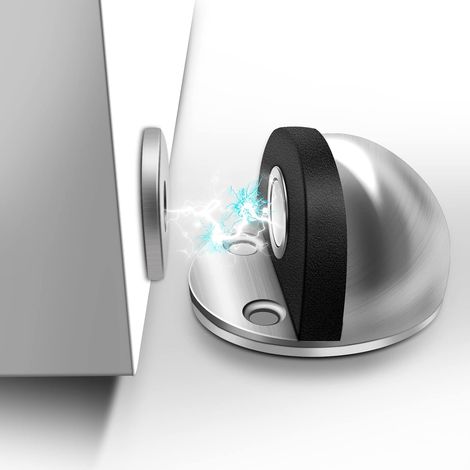 Butée de porte, butée de porte magnétique, acier inoxydable nickelé brossé, butée de porte sur pied, à utiliser au bas des portes, argentée. (1/4)