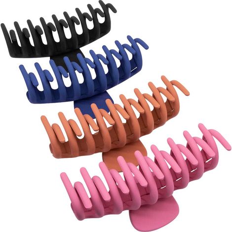 Pinces à cheveux larges, pinces à cheveux antidérapantes pour cheveux fins, maintien fort pour cheveux épais, 4 couleurs disponibles, 10 cm (lot de 4) (1/5)