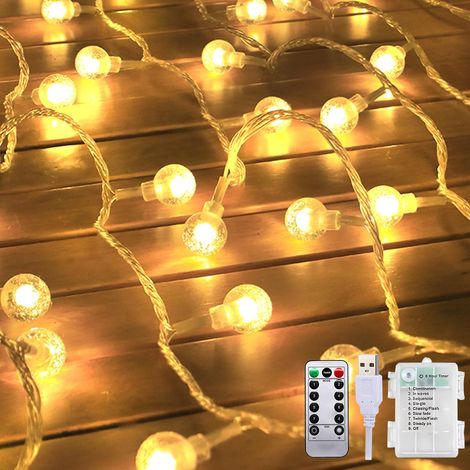 Guirlande Lumineuse LED Boules 15M 100LED Blanc Chaud, Extérieur Intérieur, avec Télécommande, 8 Modes d'Éclairage, Guirlande Étanche avec Prise pour Jardin, Terrasse, Balcon, Fête