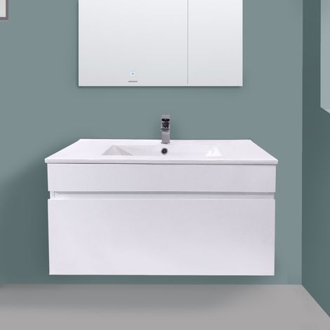 800mm Gloss White Bathroom Cabinet Wall Hung Vanity Unit Basin Sink Furniture (1/5)