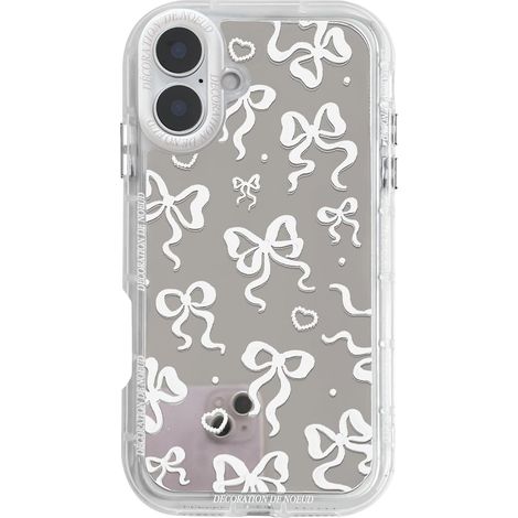Coque compatible avec iPhone 16, motif mignon miroir, nœud papillon et cœur, avec dragonne, protection antichoc. (1/5)