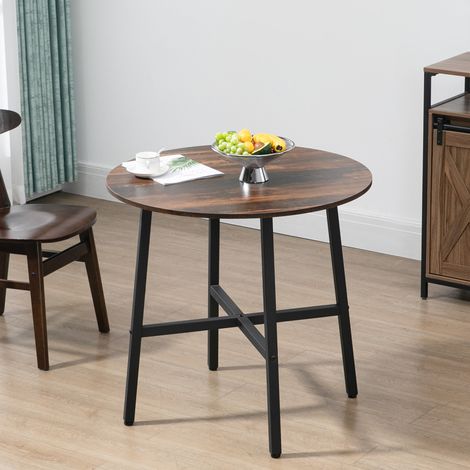Table à manger ronde en contreplaqué brun et métal Ø80x76 cm pour 4 personnes