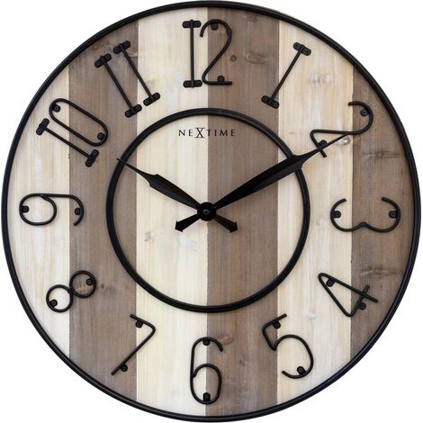 Grande Horloge Murale Silencieuse 50 cm en Bois et Métal Style Rustique Marron et Noir - PANGIVO (1/5)