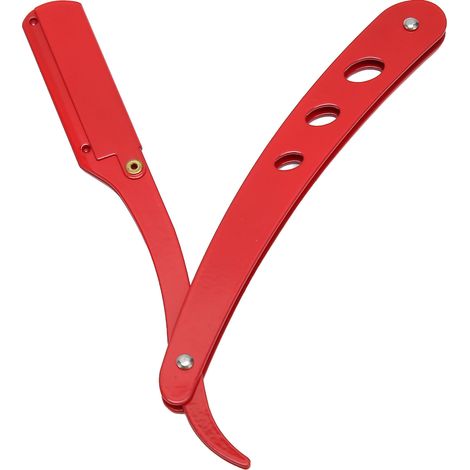 Porte-lame de rasoir droit pliable en métal, coupe-barbe portable manuelle, couleur rouge (1/5)