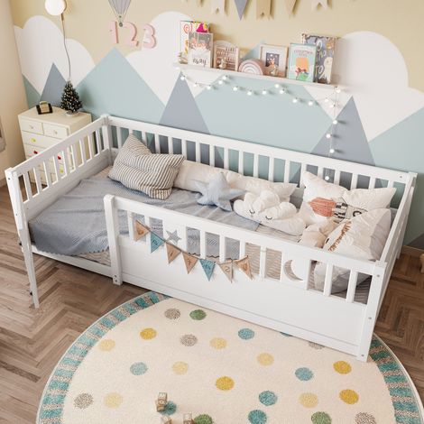 MEUBLIV Lit enfant 90x190 cm blanc – avec barrière de sécurité étoilée, sans matelas (1/5)