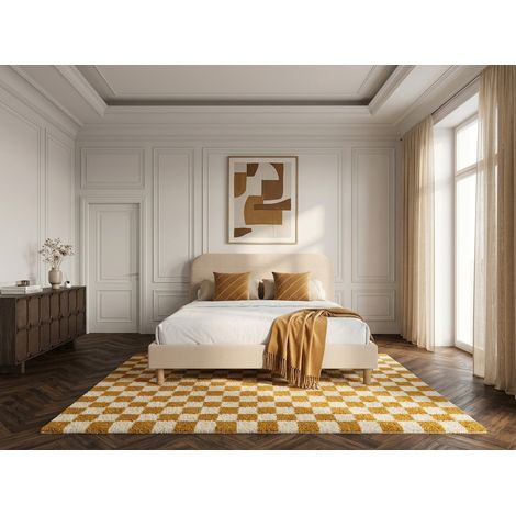 BOBOCHIC - Lit KAYA tissu velours lisse avec lattes massives 140x190 Beige (1/5)