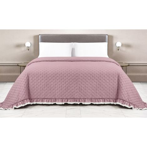Couvre-lit matelassé avec volants en Lit Double assorti rose/crème (1/4)