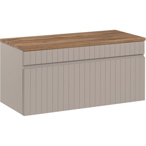 Badezimmer-Set ICON: Waschtischunterschrank 80cm Kaschmir + Waschtischplatte in Holzoptik