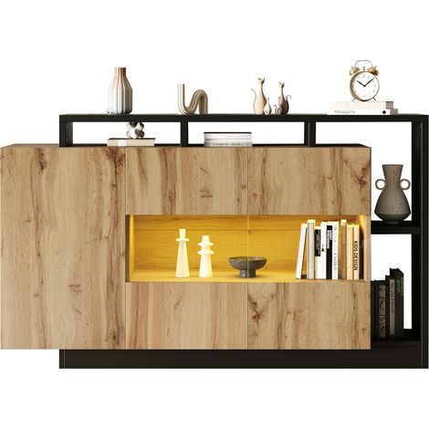 Meuble TV LED avec Bluetooth, buffet de rangement 140 cm en MDF avec 16 couleurs RGB, portes et étagères réglables pour salon, chambre, couloir  CHICFURN (1/5)