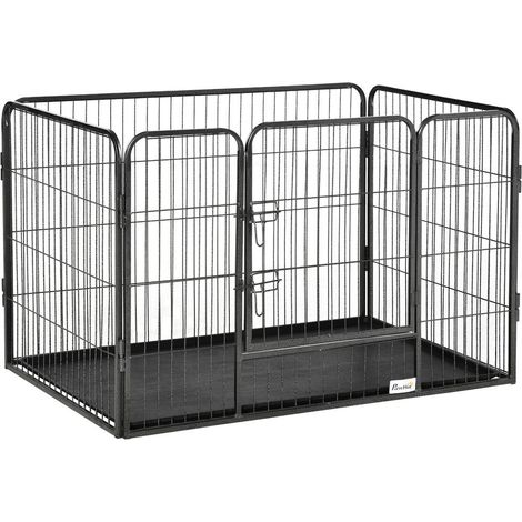 Pour votre chien, entrée facile avec porte, box en métal gris à 4 panneaux avec double verrouillage (1/5)