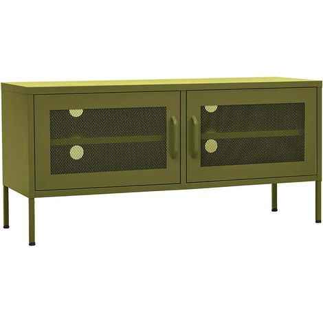 Meuble TV, Étagère TV, Meuble de Salon, Vert olive 105x35x50 cm Acier OIB6053E (1/5)