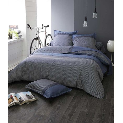 Housse de Couette en Satin de Coton Bleu Foncé 260x240 cm