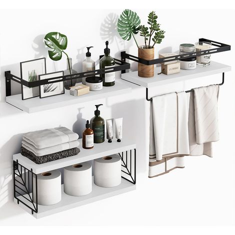 Set 3 + 1 Mensole da Parete in Legno Bianco Scaffalatura Scaffale Muro Versatile (1/5)