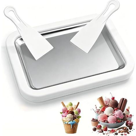 Ice Yogurt Maker, Rolled Ice Tray with 2 Spatulas for Making Ice Cream Ideal for Making Ice Cream Gelato Fruits Milkshake Smoothie (1/4)