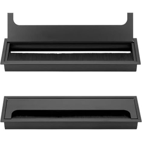 Set of 2 rectangular cable management boxes, desktop cable hole covers for cable organization, aluminum alloy with hinged lid (1/4)