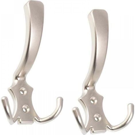 Lot de 2 Patères murales triples - crochet/cintre suspension porte-manteau chapeau peignoir salle de bain serviette douche WC (1/4)