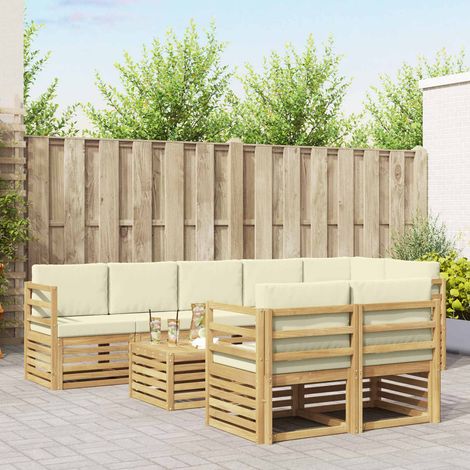 vidaXL Sofagarnituren 9 pcs Weiß und Creme Massivholz Akazie (1/5)