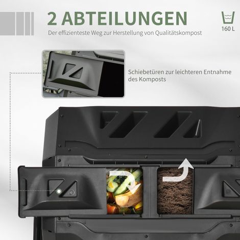 Composteur rotatif 2 bacs, 160 litres, noir, 71x65x96 cm, pour jardinage écologique